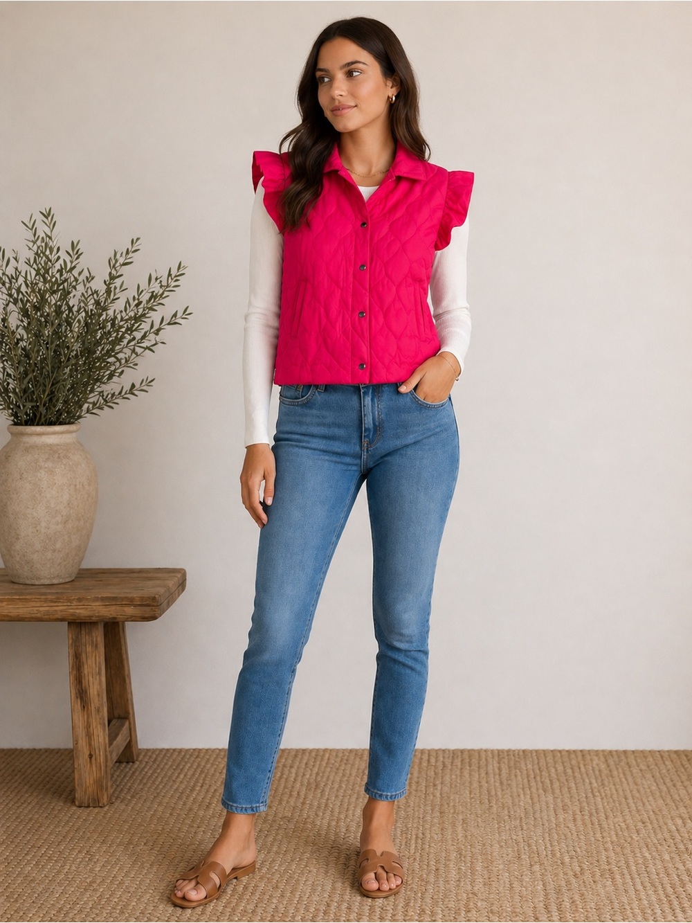 Jams World Pink Ruffled Button Down Shirt